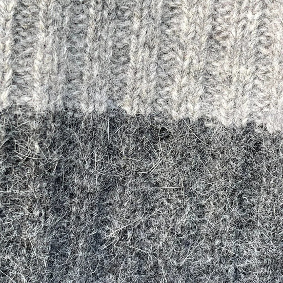 SKYR Lambs Wool Angora Ribbed Striped Sweater Gray Black L Cozy Winter Cowl Neck - Picture 8 of 10